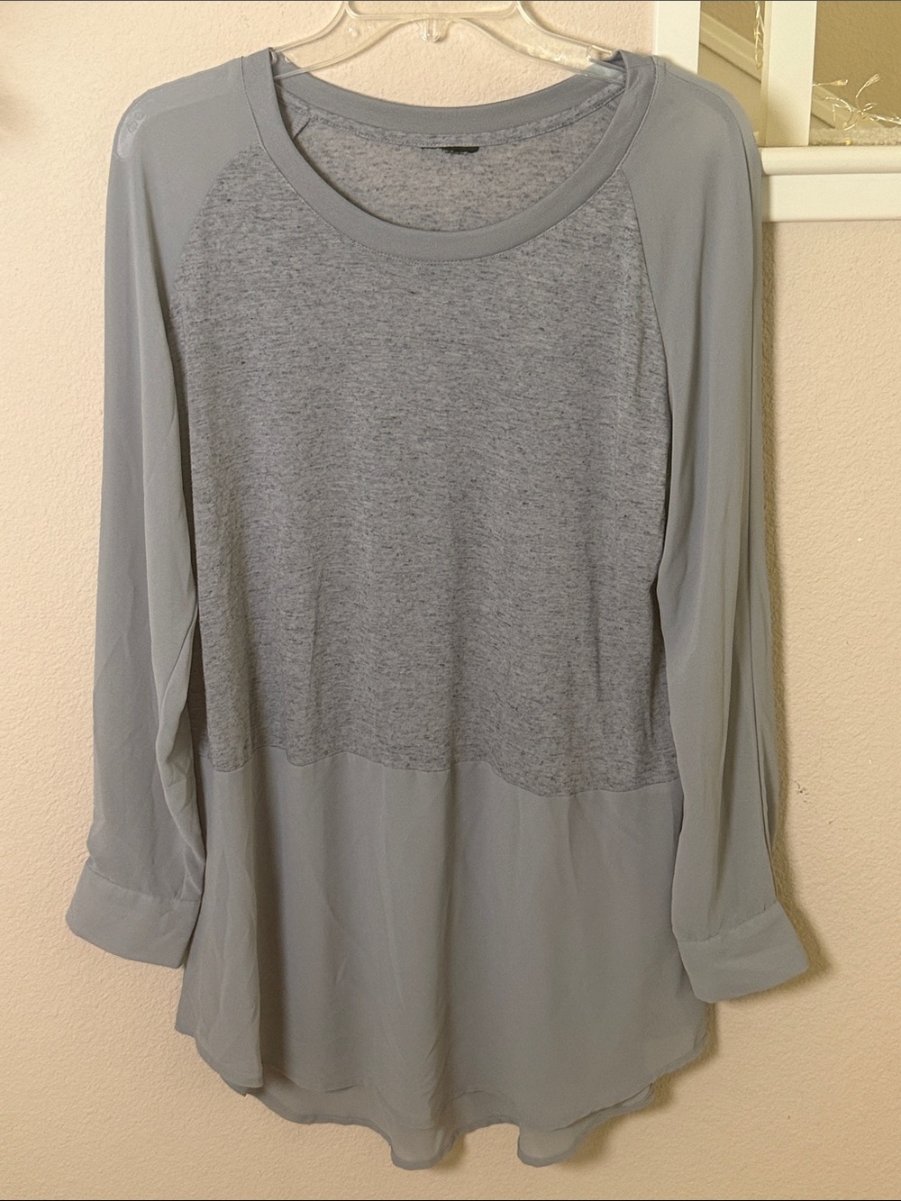 Mossimo Women’s Light Gray Mixed-Media Long Sleeve Top